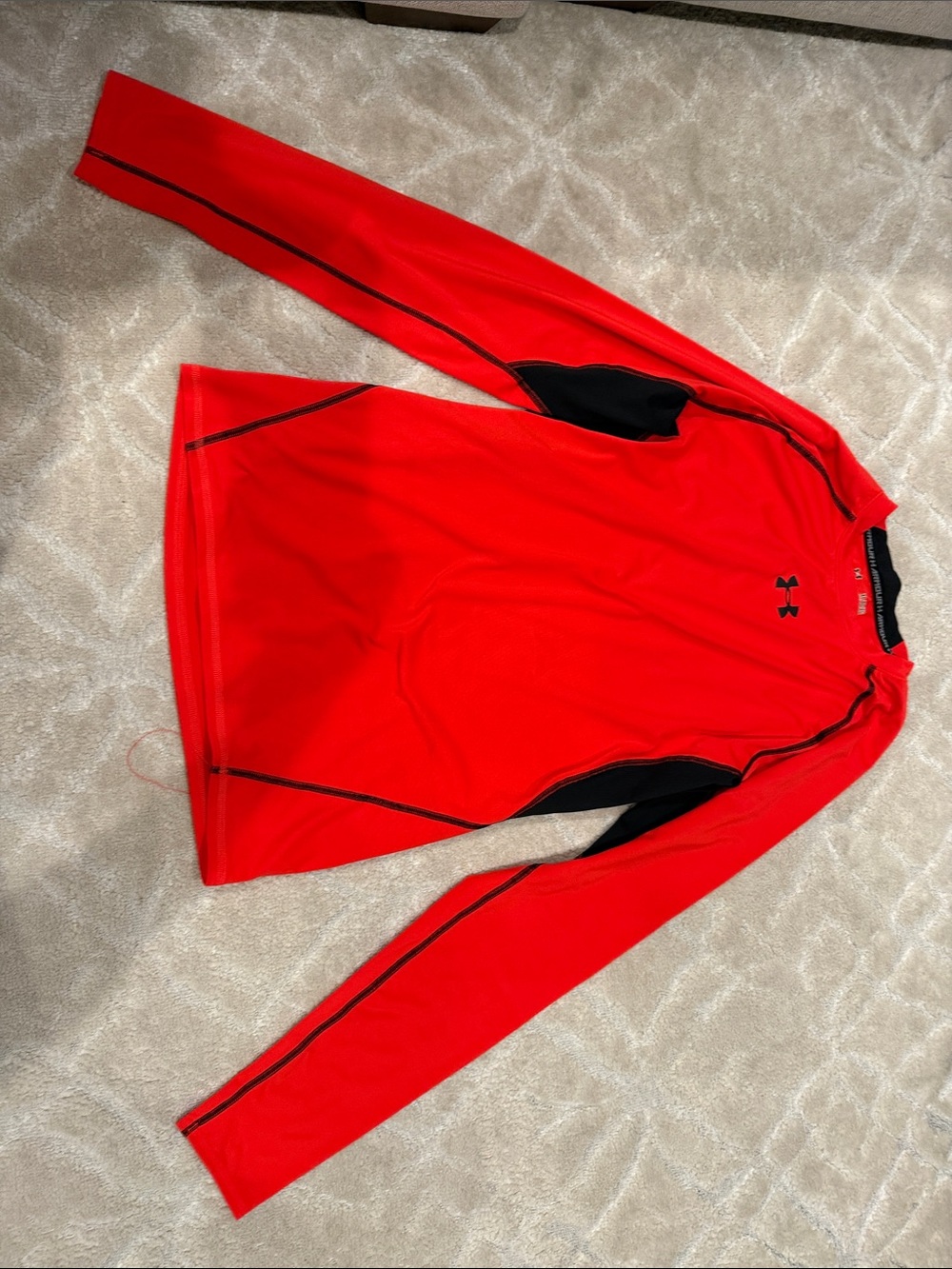 Under Armour Red Long Sleeve Athletic Top with Black Trim